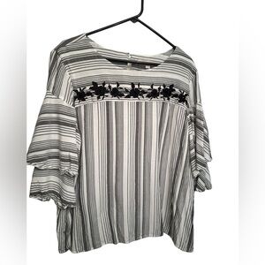 Loft black and white boho ruffles short sleeved top